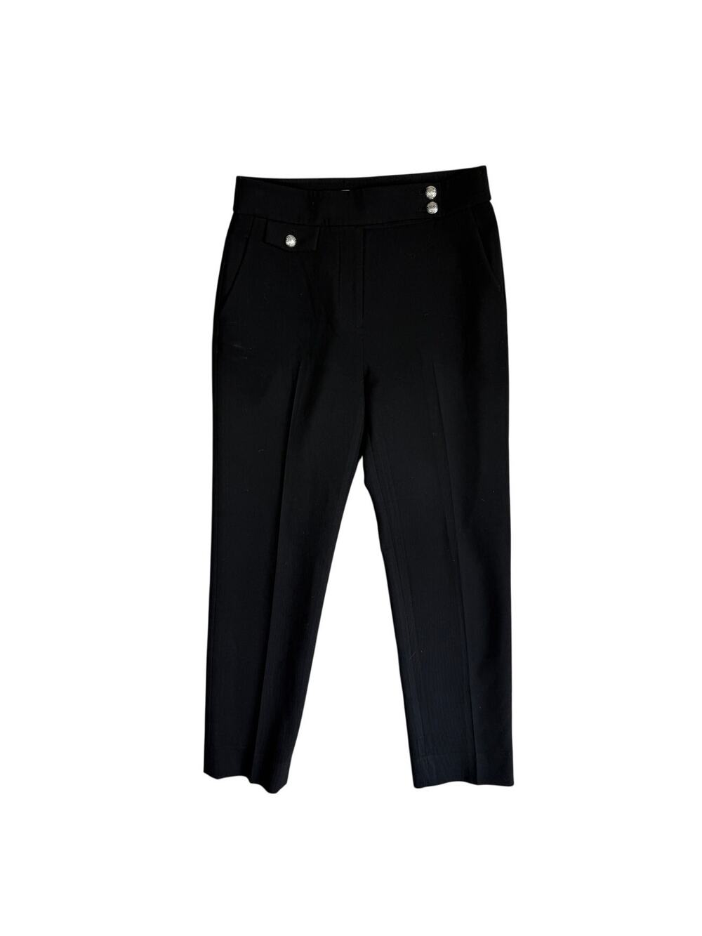 Veronica Beard Renzo Minimalist Crest Button Slim Trouser Pants Black Office 4